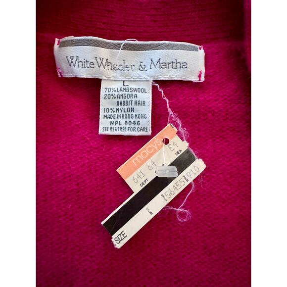 Macy's VTG Deadstock Pink Fushcia Lambswool Angora Cardigan Sweater Women Large - Picture 3 of 8